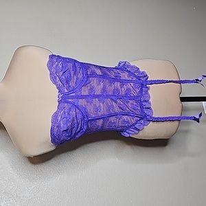 VTG 80s Gold Label Victoria's Secret Purple Lace Underwire Corset Teddy Bustier